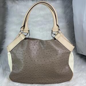 G by Guess Women’s Brown Beige Faux Ostrich Embossed Zip Close Handbag Purse